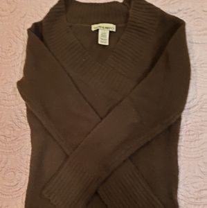 Brown cross-over vneck long sleeve brown sweater